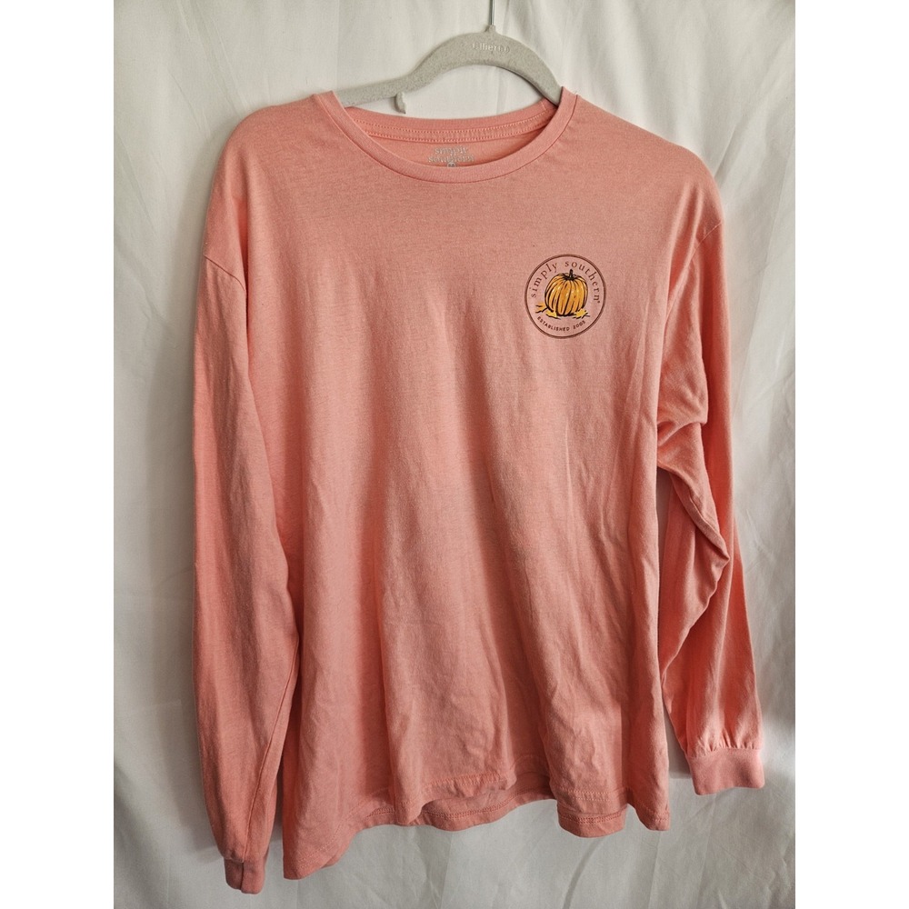 Simply Southern Pumpkin Patch Graphic Tee Unisex M Pink Long Sleeve Crew Neck - Picture 2 of 4